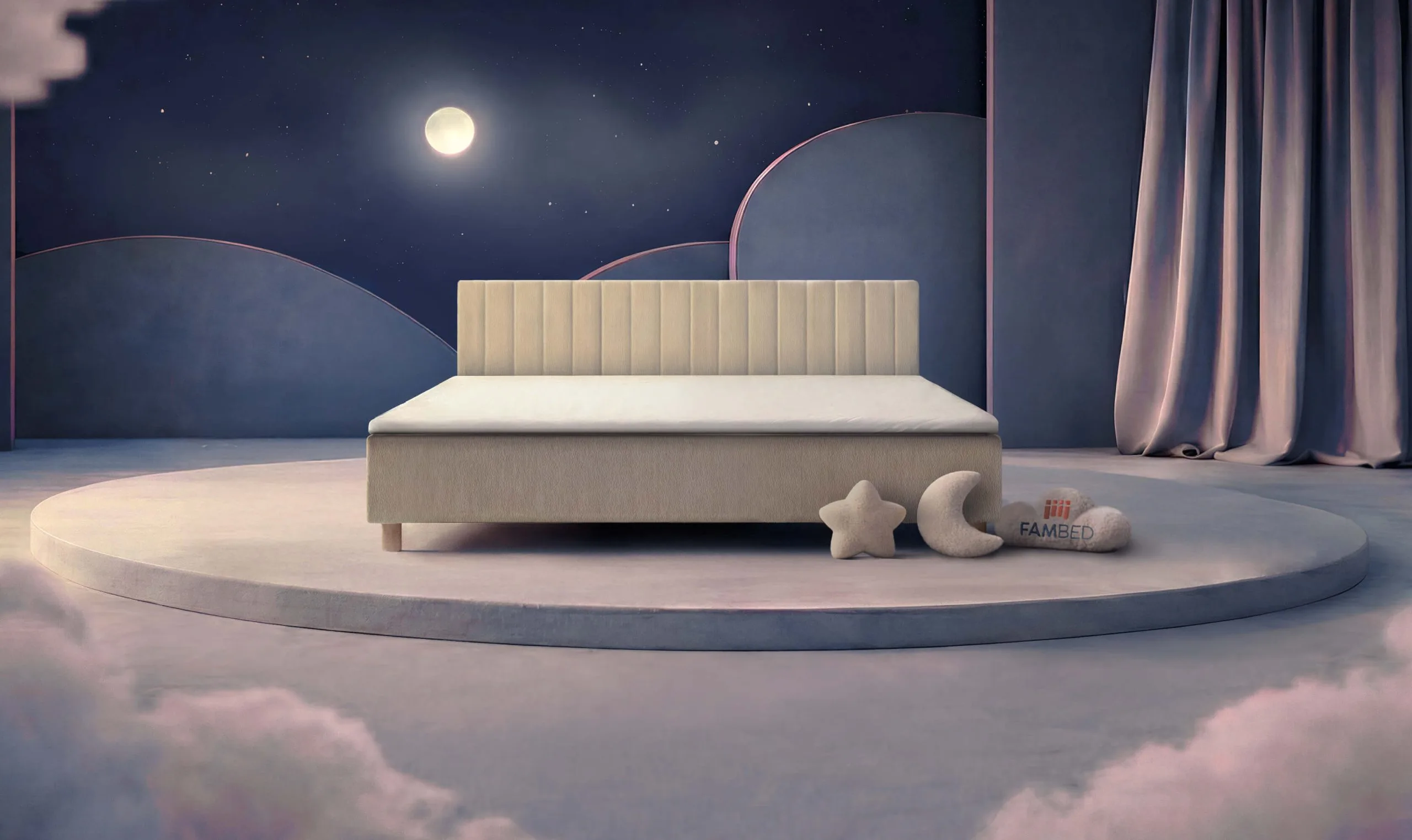 FAMBED® Cama familiar com 240 cm de largura, vista de frente em ângulo