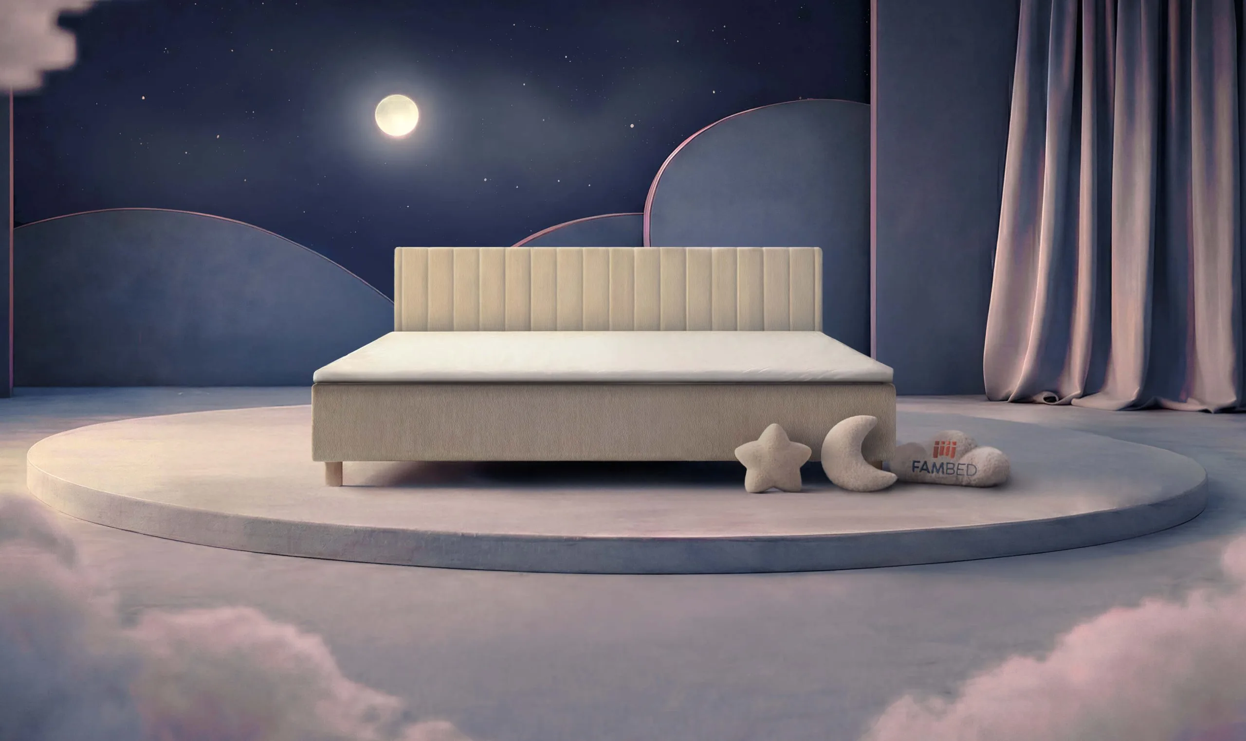 FAMBED® Cama familiar com 250 cm de largura, vista de frente em ângulo