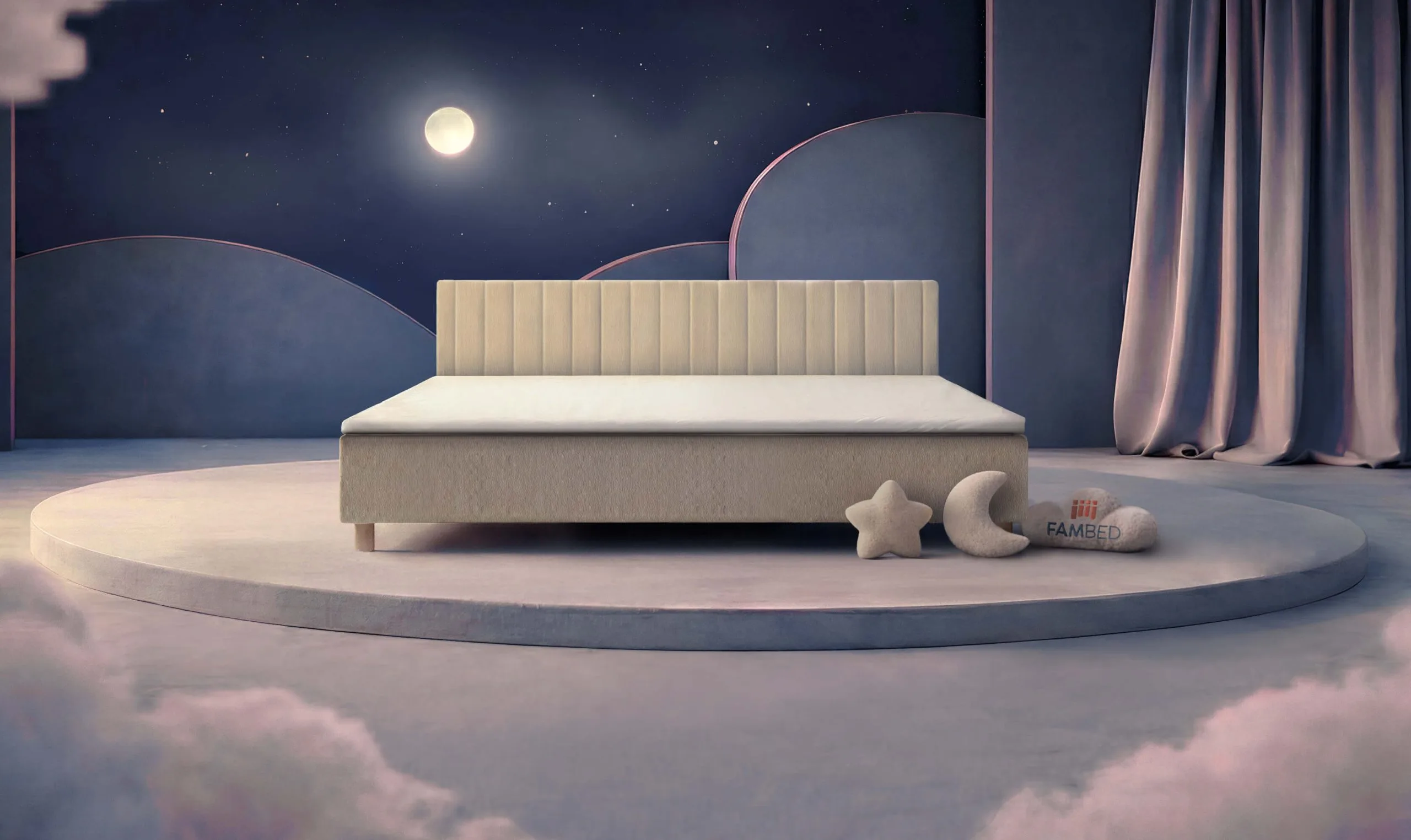 FAMBED® Cama familiar com 260 cm de largura, vista de frente em ângulo