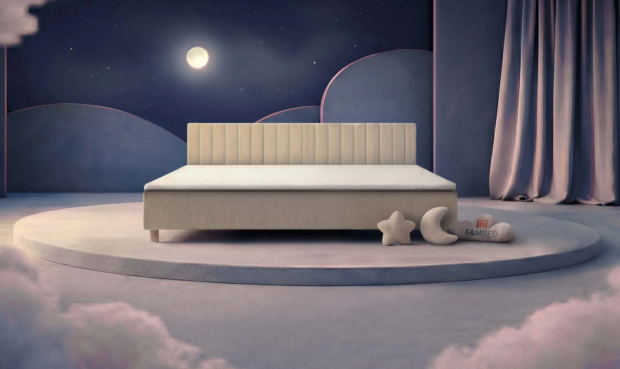 FAMBED® Cama familiar com 270 cm de largura, vista de frente em ângulo