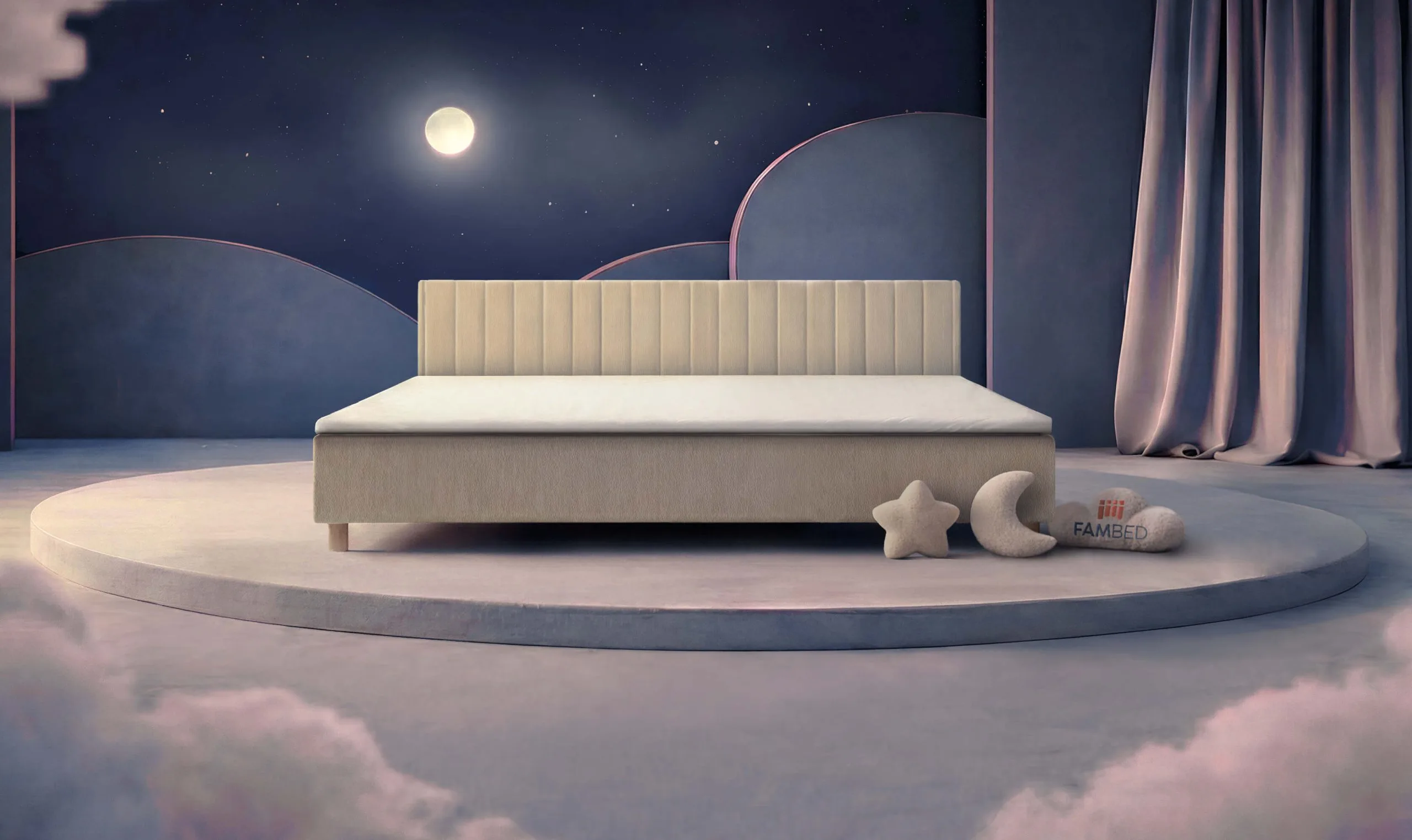 FAMBED® Cama familiar com 280 cm de largura, vista de frente em ângulo