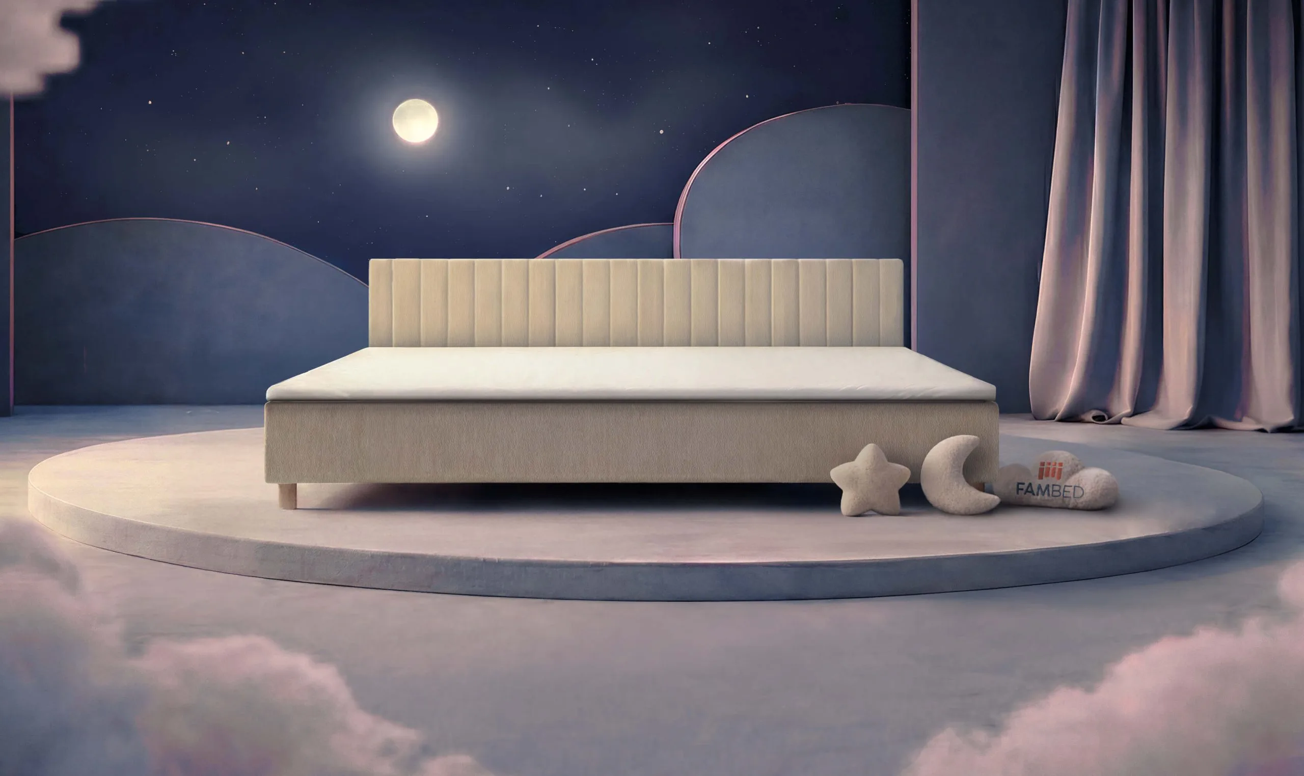 FAMBED® Cama familiar com 300 cm de largura, vista de frente em ângulo