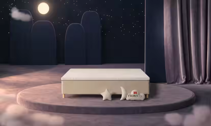 Cama familiar FAMBED em bege, 230 × 210 cm, sem cabeceira