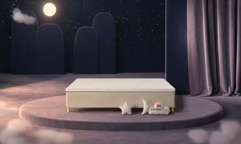 Cama familiar FAMBED em bege, 250 × 210 cm, sem cabeceira